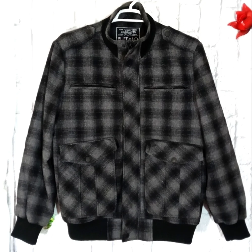 Buffalo David Bitton Plaid Zip‎ Up Snap Buttons Quilted Jacket Mens L Grunge